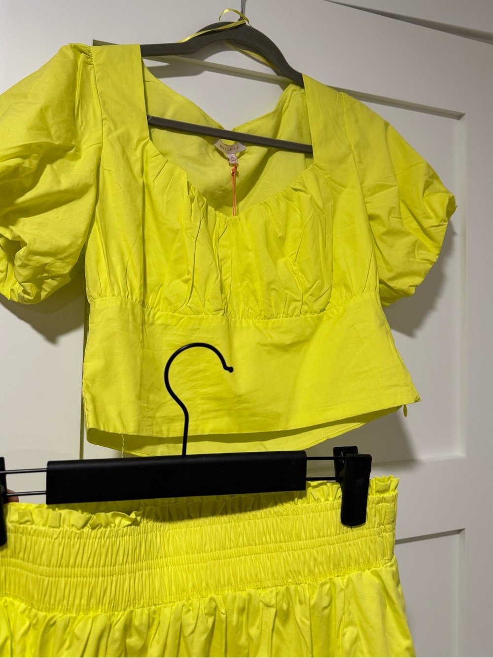 Skies Are Blue Bright Yellow Puff Sleeve Crop Top - Women's